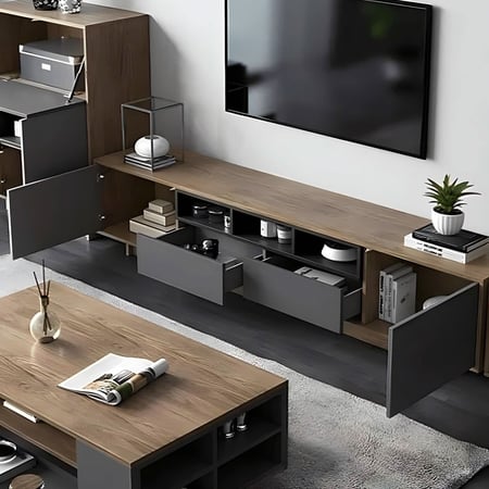 طاولة تلفزيون أسود مع بني من ياقوته