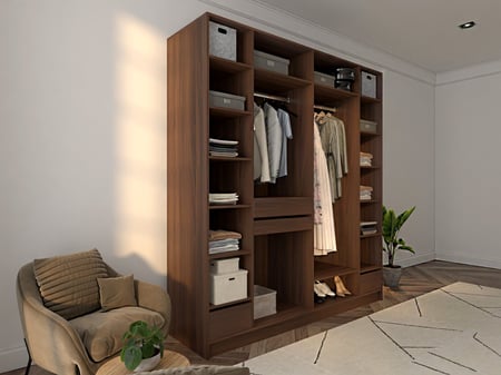 خزانة ملابس شبابية وعصرية بدون أبواب لون بني خشبي