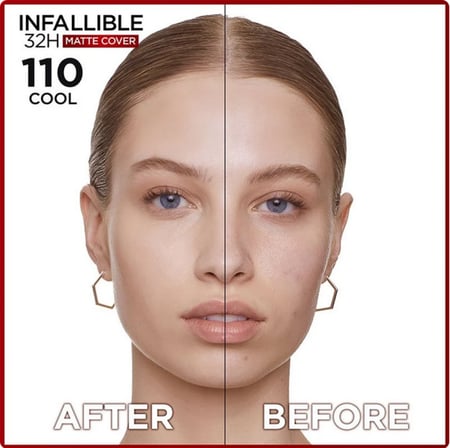 كريم اساس فاونديشن انفاليبل مات كفر بنسبة 4 % نيساميد من لوريال رقم 110 L'Oréal Paris Infallible 32h Matte Cover Foundation