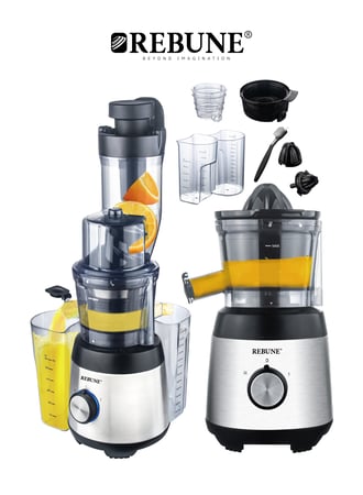 ريبون 3 في 1 عصارة فواكه وصانعة آيسكريم 300 واط 600 مل - فضي - RE-2-092