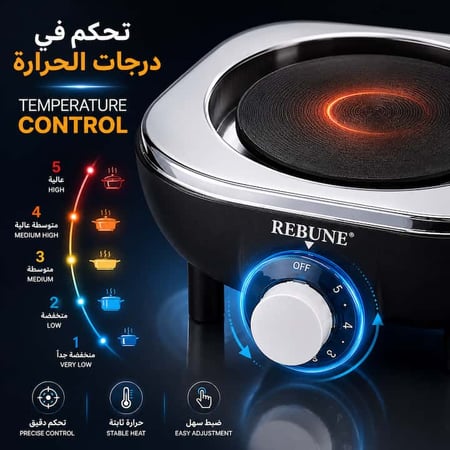 تحكم بدرجات الحرارة في موقد ريبون الكهربائي متعدد المستويات