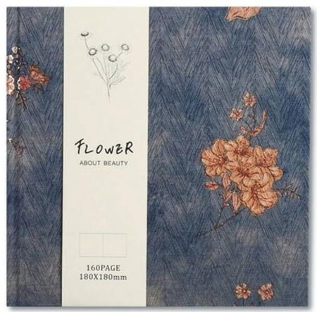 دفتر رسم بغلاف صلب 18x18 سم 160 صفحة بطابع حريري زهور