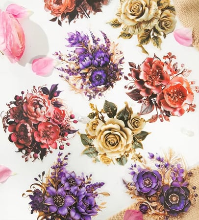 10 أوراق بحجم كبير بطابع الزهور بعدة ألوان