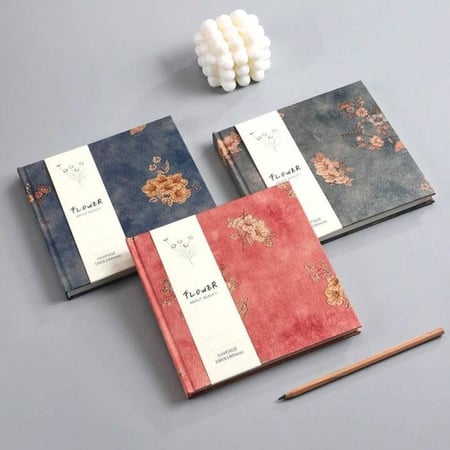 دفتر رسم بغلاف صلب 18x18 سم 160 صفحة بطابع حريري زهور