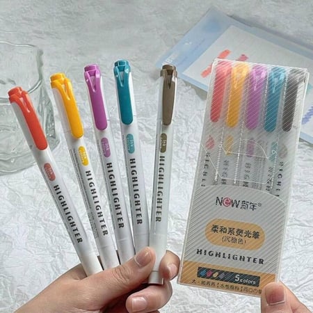 أقلام تحديد هايلايت برأسين بعدة ألوان فلورسنت لتمييز النصوص والملاحظات