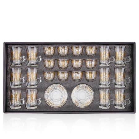 طقم فنجان ذهبي قهوة + شاي مع صحن