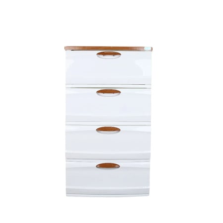 ادراج بلاستيك ابيض 4 دور خشبي بني