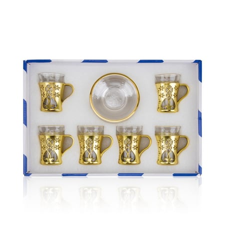 بيالة شاي نوارة ذهبي مطفي  6 حبة بيالة و 6 حبة صحن