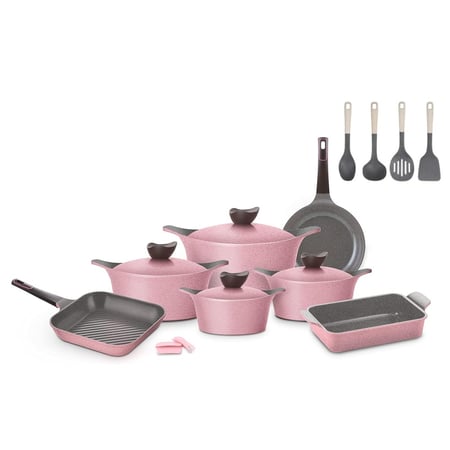 طقم قدور ايني سيراميك  15 قطعه وردي