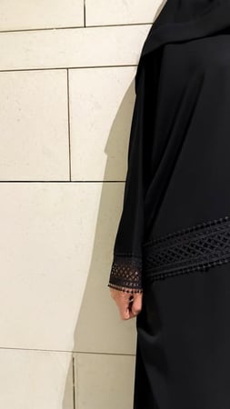 Half Bisht – Black with Lattice Trim