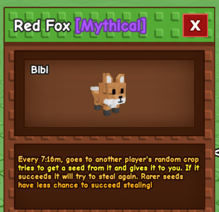 الثعلب الأحمر Red Fox - ماب المزرعة Grow A Garden