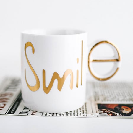 كوب قهوة ذهبي Open Your Heart and Smile أكواب لاتيه هدية عيد ميلاد