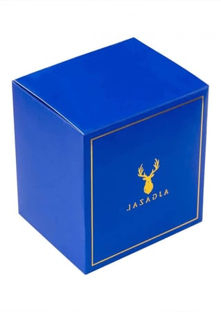 علبه مبخرة زجاج بلون ازرق عليها شعار غزال من متجر مباخر عاج الغزال