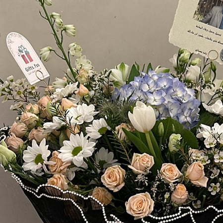 باقة زهور فاخرة || مع ورد هيدرنجا زرقاء ولمسات أنيقة