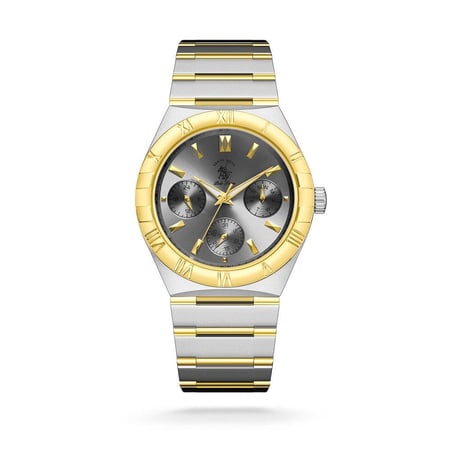 ساعة رجالية بولو 1006 مكس ذهبي وفضي بمينا ابيض