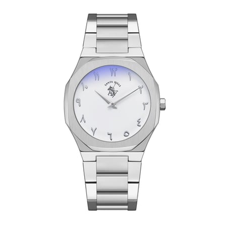 ساعة رجالية بولو تيم 1005 فضي  بمينا ابيض