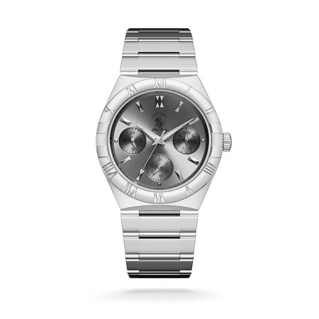 ساعة رجالية بولو ستيل بلون فضي