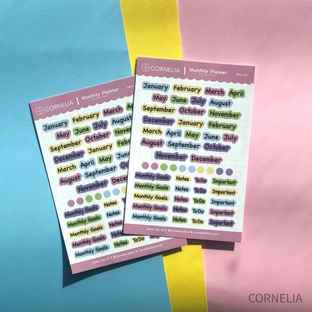 ورقة ملصقات تصميم لطيف اشهر السنة -كيوت Monthly Planner English