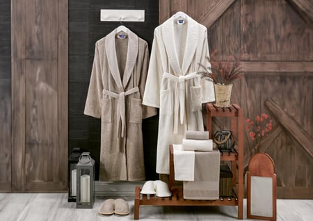 طقم  روب استحمام دامسون 10 قطع من القطن - كريمي و بيج - قياسي