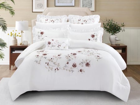 مفرش سولين صيفي مزدوج من خامة القطن المطرز 9 قطع