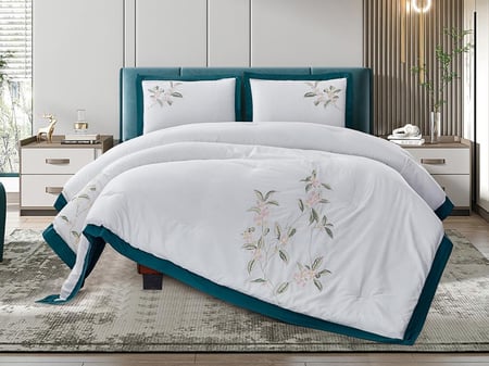 مفرش دان صيفي مزدوج خامة قطنية مطرزة 4 قطع