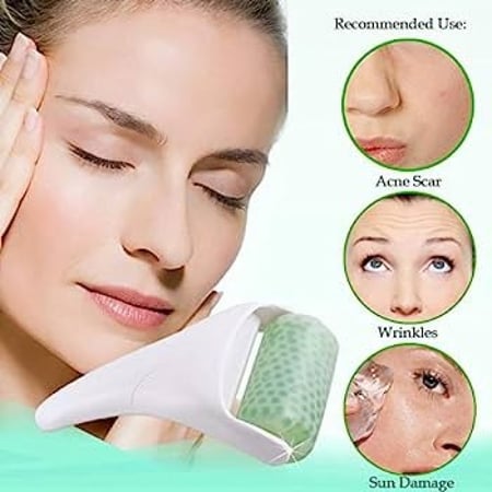 جهاز الايس رولر للعناية ببشرة الوجه مع عجلة بلون اخضر