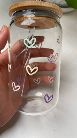 كوب زجاجي قلوب باستيل 400مل