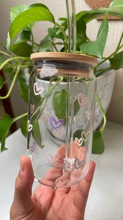 كوب زجاجي قلوب باستيل 400مل