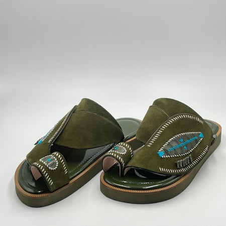 حذاء جلد ماعز شامواه طبيعي مطرز صوف كتان