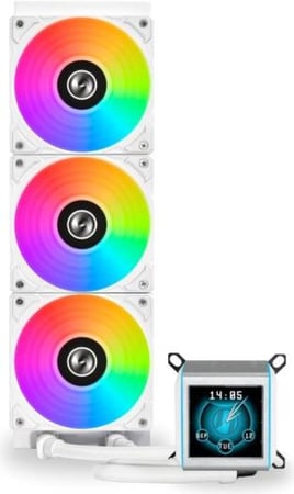 Lian Li Galahad II LCD 360 AIO RGB CPU Liquid Cooler, 2.88” IPS LCD Screen, Asetek 8th Gen 3600 RPM Pump, 120mm FDB Fans, Up to 2450 RPM Fan Speed, 79.9 CFM Airflow, White | G89.GA2ALCD36W.00