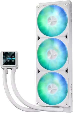 ASUS Prime LC 360 aRGB Liquid CPU Cooler, 360mm Radiator, 3x PRIME LC 36025 Integrated Fan, 2200 RPM Fan Speed, 75.7 CFM Airflow, 400mm Sleeved Rubber, White | 90RC0102-B0EAY0
