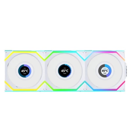 Lian Li Uni Fan WHITE SL-LCD ARGB PWM 120mm Wireless - Triple Pack Reverse (Includes Controller) - WHITE