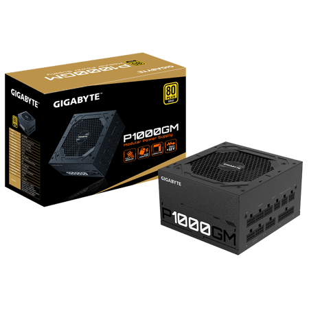 Gigabyte P1000GM Fully Modular ATX Power Supply, 80 Plus Gold Certified, 1000W, 120mm Smart Hydraulic Bearing Fan, Single +12V Rail, Main Japanese Capacitors, Black | GP-P1000GM