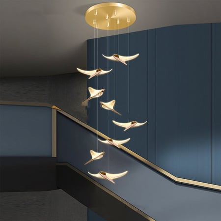 ثريا درج طويلة إضاءة LED حديثة | ثريا سقف معلقة بـ 12 لمبة و3 مستويات إضاءة - إضاءة سقف موفرة للطاقة بقدرة 50 واط مع ارتفاع قابل للتعديل حتى 250 سم مثالية للسلالم والأسقف العالية والديكورات الحديثة6835-12