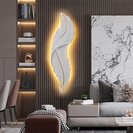 ابليك جداري ليد مودرن شكل ريشة ابيض مقاس 86 سم5097-7491 - 86