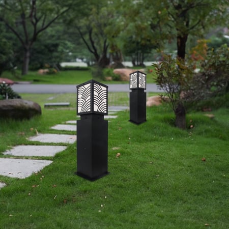 فانوس حديقة خارجي أسود تصميم عصري إضاءة لمبة E27 ارتفاع الفانوس 60 سم