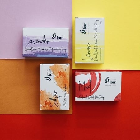 صابونة البحر الميت مجموعة من 4 صوابين الليمون الكبريت الطين واللافندر