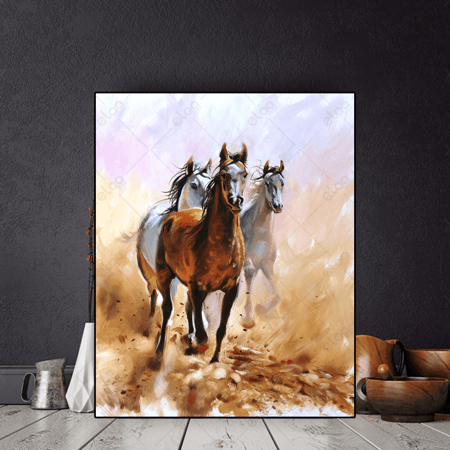 لوحة فن تجريدي مجموعة احصنه خلفية زيتي