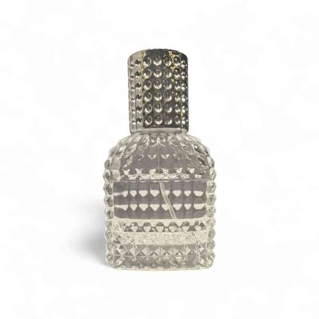 علب عطور زجاج شفاف 25 مل بغطاء فضي