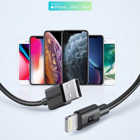 راف باور - سلك يو اس بي الى لايتننق بطول 1 متر - اسود