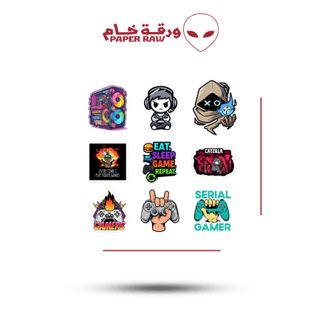 ستيكرات قيمرز تضم 9 تصاميم ألعاب وشخصيات جيمينج مقاس 15/15 سم
