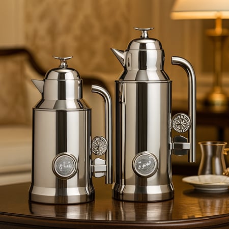 طقم ترامس عالي الجودة للضيافة والمناسبات الراقية سعة 1لتر +1لتر  نيكل