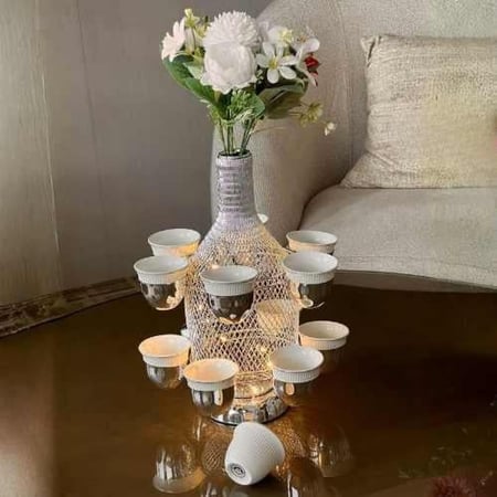 شيالة فناجين ومزهرية فاخرة 12 فنجان