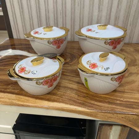 طقم حافظات الريم مكون من 4 قطع عصرية باطار ذهبي لامع 1100/1400/2100/3100مل ...