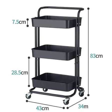 عربة تخزين متنقلة بلاستيك 3 ادوار