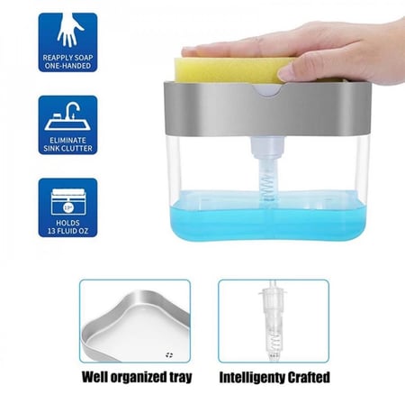موزع منظفات 2 في 1 مزود بعلبة للإسفنجة ومضخة صابون متعدد الألوان