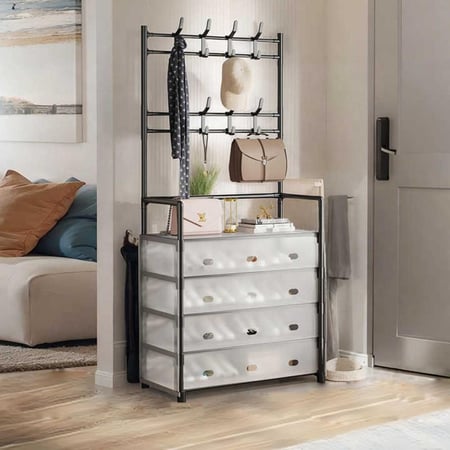 رفوف تخزين منزلية 4 ادراج مع علاقة ملابس