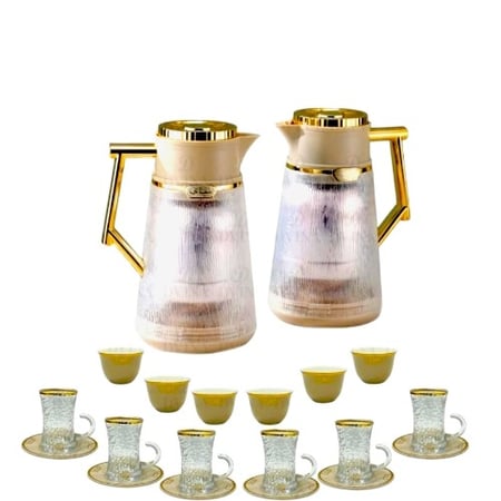 طقم ضيافة فاخر  بيج 20 قطعة ترامس  شفاف مثلج