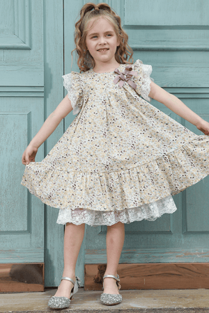 فستان بناتي طبقات أزرق-بيج