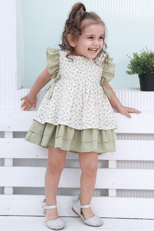 فستان بناتي مورد اخضر